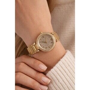 Michael Kors Gold Tone Watch Crystal Pave Dial Rhinestone Bezel Women's Retail 3